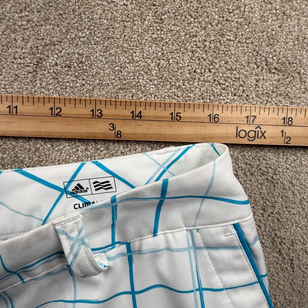 Adidas Climalite Golf Shorts Womens 10 White Blue Grid Plaid Performance Sport - Picture 4 of 7